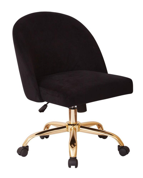 Office Star Mid Back Office Chair in Black Velvet with Gold Base FL3224G-B62