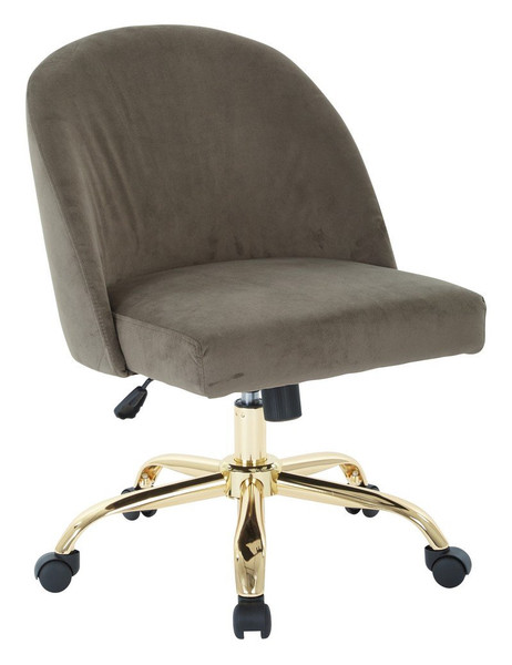 Office Star Mid Back Office Chair in Otter Velvet with Gold Base FL3224G-V17