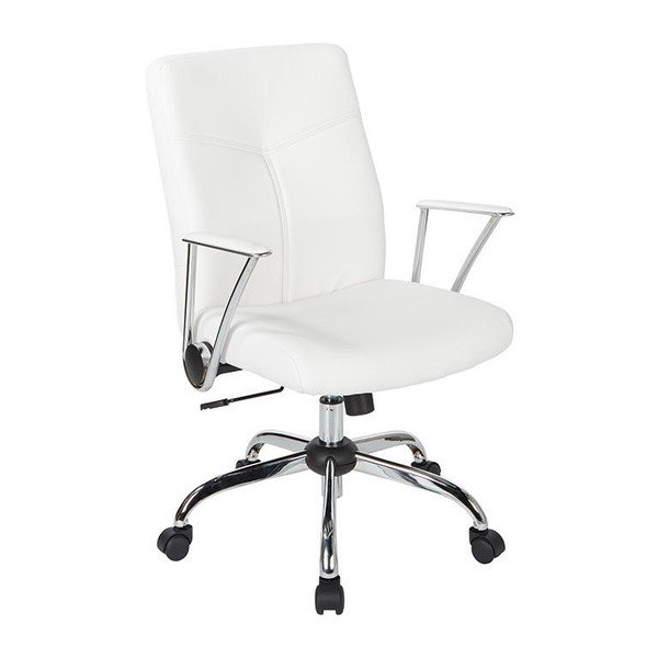 Office Star Faux Leather Chair In White With Chrome Base FL80287C-U11
