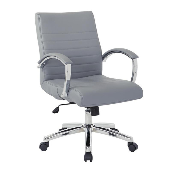 Office Star Executive Low Back Chair In Charcoal Faux Leather W/ Chrome Arms & Base K/D