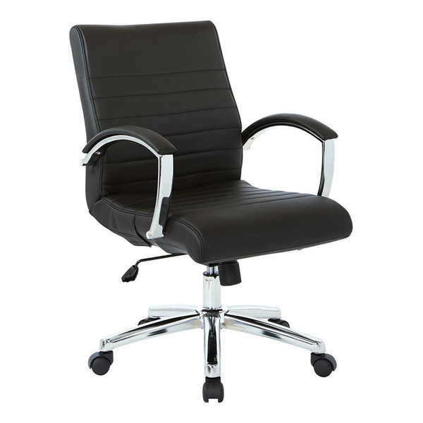 Office Star Executive Low Back Chair In Black Faux Leather W/ Chrome Arms & Base K/D