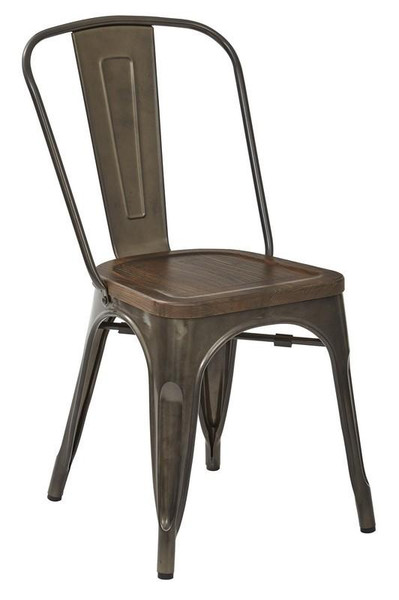 Office Star Indio Tolix Metal Chair With Walnut Wood Seat-Pack Of 2 IND29A2-C209-1