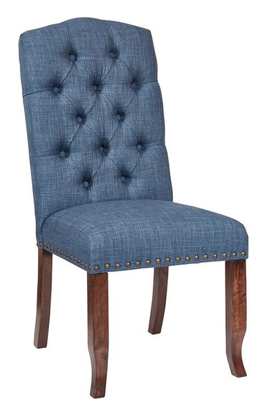 Office Star Jessica Tufted Dining Chair In Navy Fabric W/ Bronze Nailheads & Coffee Legs K/D