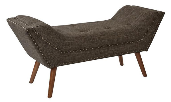 Office Star Justin Bench In Taupe Fabric W/ Antique Bronze Nailheads & Spice Legs K/D