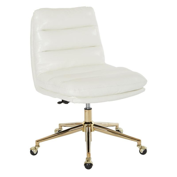 Office Star Legacy Office Chair In Deluxe White Faux Leather W/ Gold Base LGYSA-GW32
