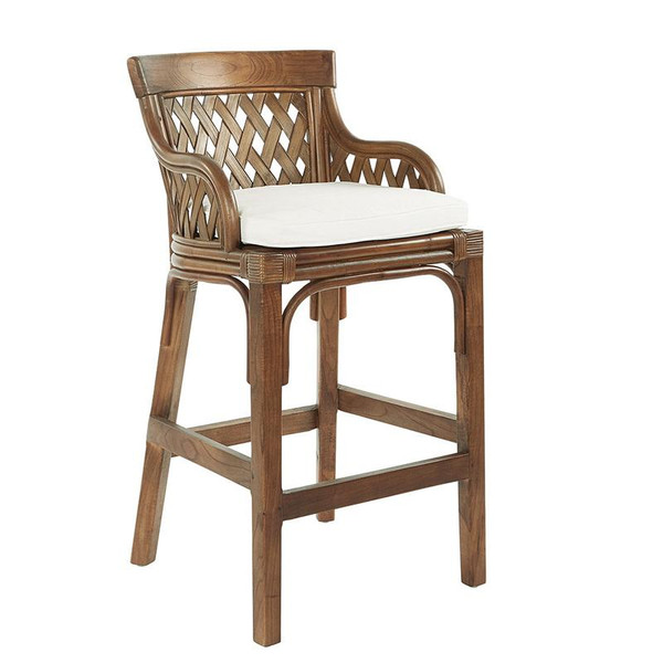 Office Star Plantation Bar Stool W/ Brown Stained Wood Rattan Frame Asm PLN159-BRS