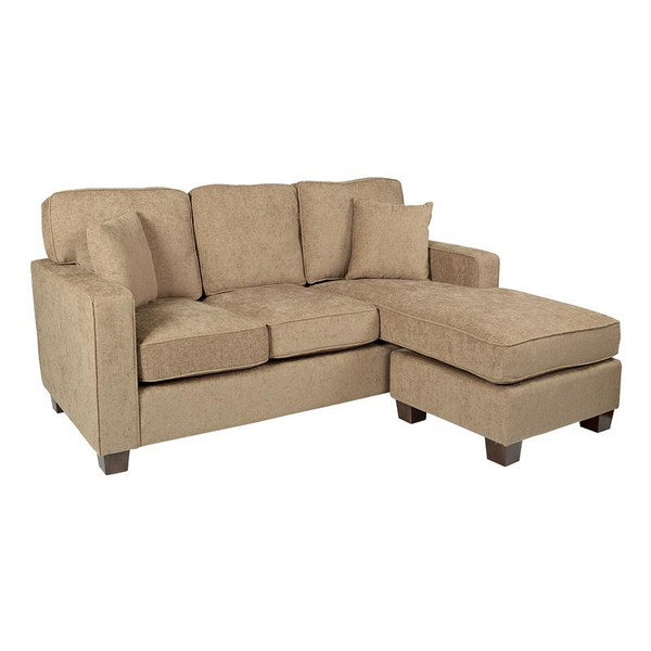 Office Star Russell Sectional In Earth Fabric W/ 2 Pillows & Coffee Finished Legs