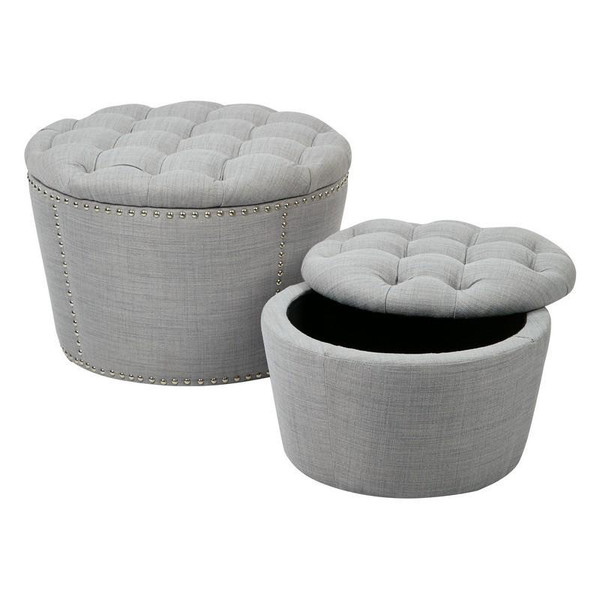 Office Star Lacey Tufted Storage 2 Piece Set Ottoman In Dove Fabric SB239-M24