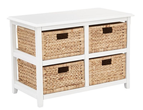 Office Star Seabrook Two-Tier Storage Unit w/White And Natural Baskets SBK4515A-WH