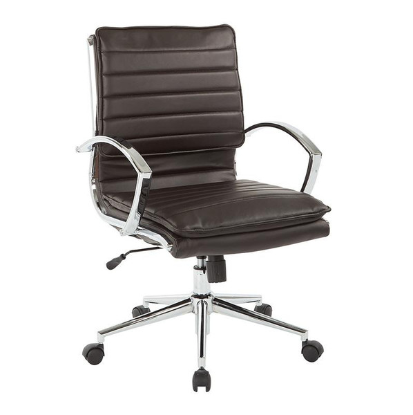 Office Star Mid Back Manager'S Faux Leather Chair In Espresso W/ Chrome Base