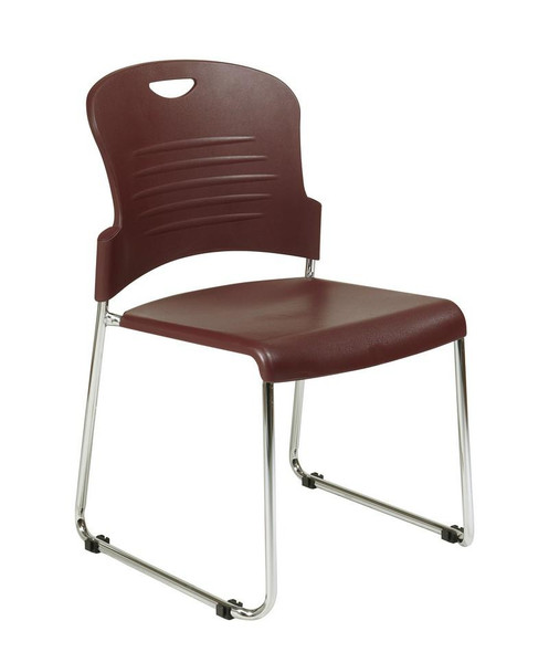 Office Star Stack Chair in Sled Base w/ Dolly -Burgundy (Pack of 30) STC866C30-4