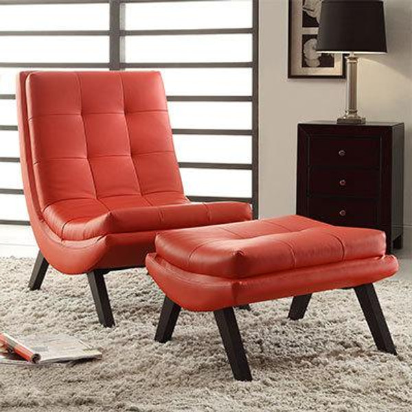Office Star Tustin Lounge Chair And Ottoman Set w/ Red Faux Leather/Legs TSN51-U9