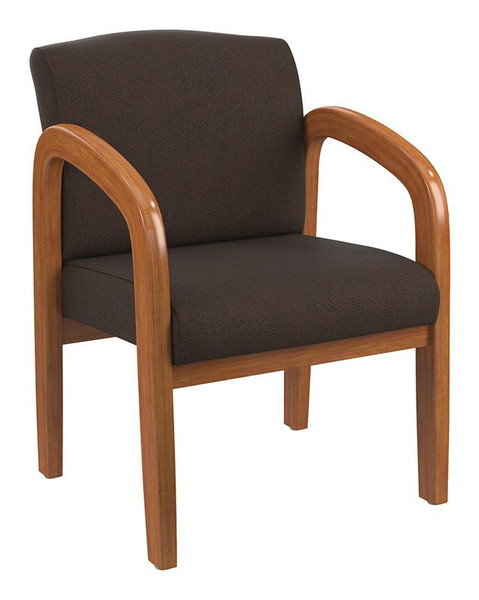 Office Star Medium Oak Finish Wood Visitor Chair In Twilight Cocoa Fabric WD380-K011