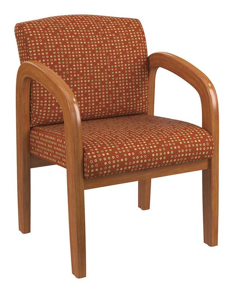 Office Star Medium Oak Finish Wood Visitor Chair In Fine Tune Tangelo Fabric WD380-K105