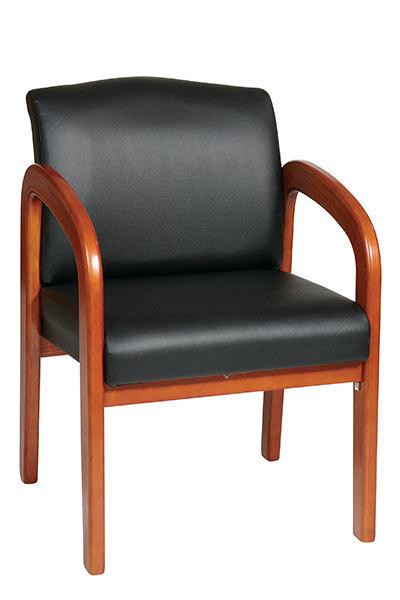 Office Star Black Faux Leather Oak Wood Visitors Chair WD380-U6
