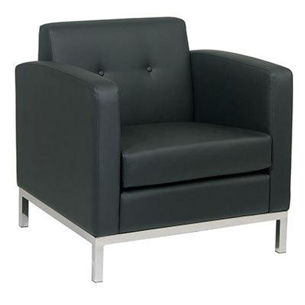 Office Star Wall Street Arm Chair In Black Faux Leather WST51A-B18