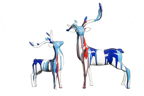 G-81C Oh! Trendy 2 Piece Deer And Doe Figurines - Drip Paint Multi Colored