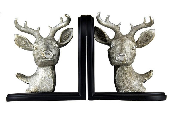 W8000-355 Oh! Trendy Polished Silver Deer Bookends