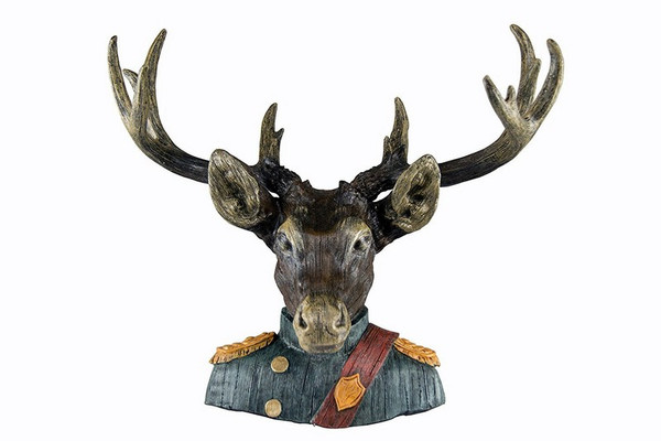 W8000-437 Oh! Trendy Deer Head Wall Mount In Soldier Uniform