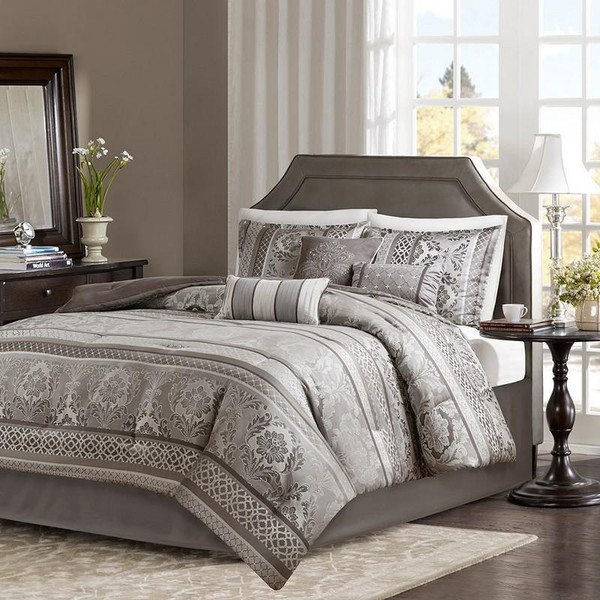 Madison Park Bellagio 7 Piece Jacquard Comforter Set -Queen MP10-4882 By Olliix