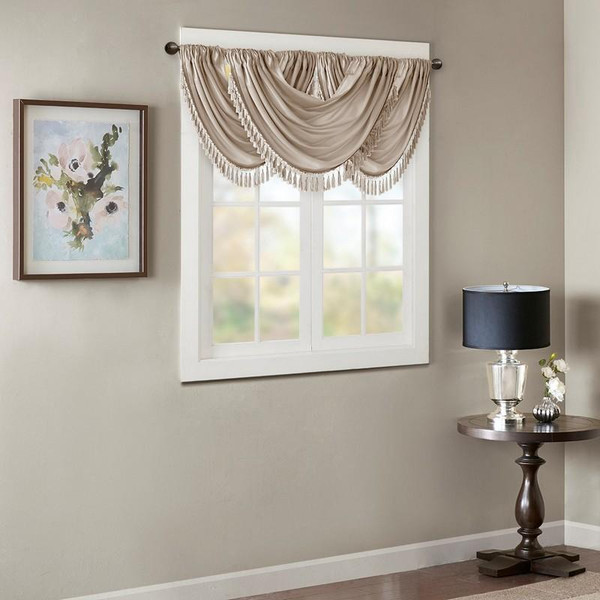 Madison Park Faux Silk Waterfall Embellished Valance -38X46" MP41-4952 By Olliix