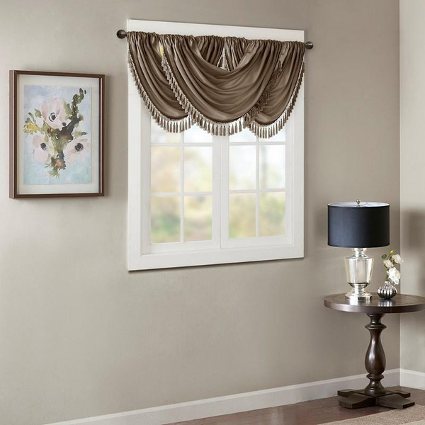 Madison Park Faux Silk Waterfall Embellished Valance -38X46" MP41-4955 By Olliix