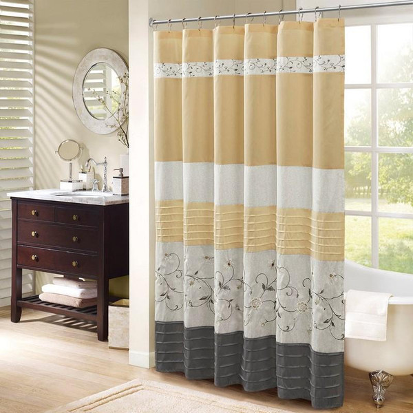 Faux Silk Embroidered Floral Shower Curtain -72X72" MP70-4863 By Olliix