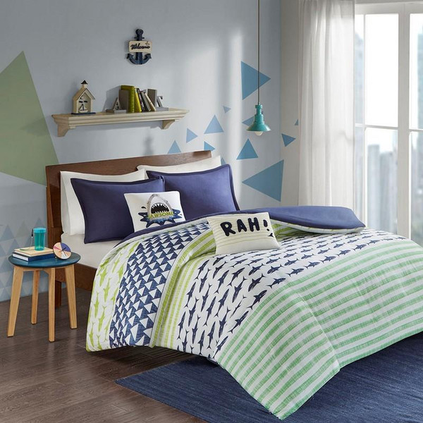 Finn Duvet Cover Set (Twin/Twin XL) - Green/Navy UHK12-0038 By Olliix