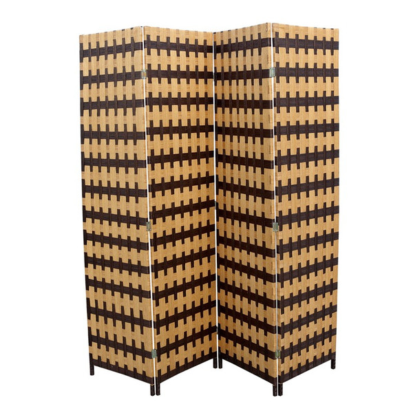 FW0676UG Ore International Brown Paper Straw Weave 4 Panel Screen