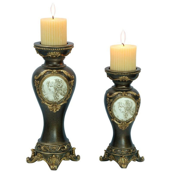 K-4192C Ore International 14in.-11in. Handcrafted Bronze Decorative Candle Holder