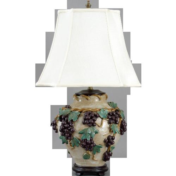 PAV43 White Crackle Vase Lamp With Grapes by Oriental Danny