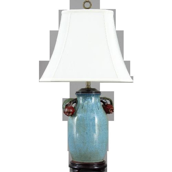 PKV01BR Blue Majolica Blue Lamp With Red Pomegrante by Oriental Danny