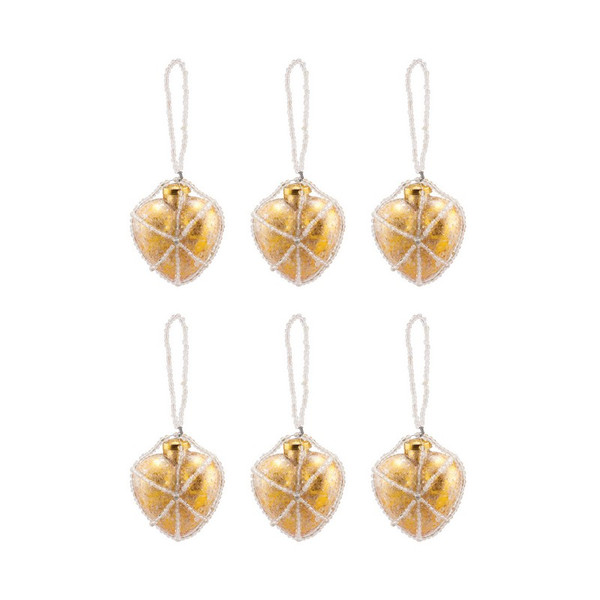 Pomeroy Beaded Gold Heart Ornaments - Set of 6 519260/S6