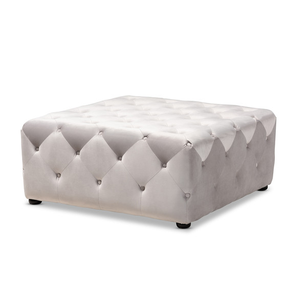 Baxton Calvetti Modern And Contemporary Slate Gray Velvet Fabric Upholstered Button-Tufted Cocktail Ottoman 533-Slate Grey-Otto