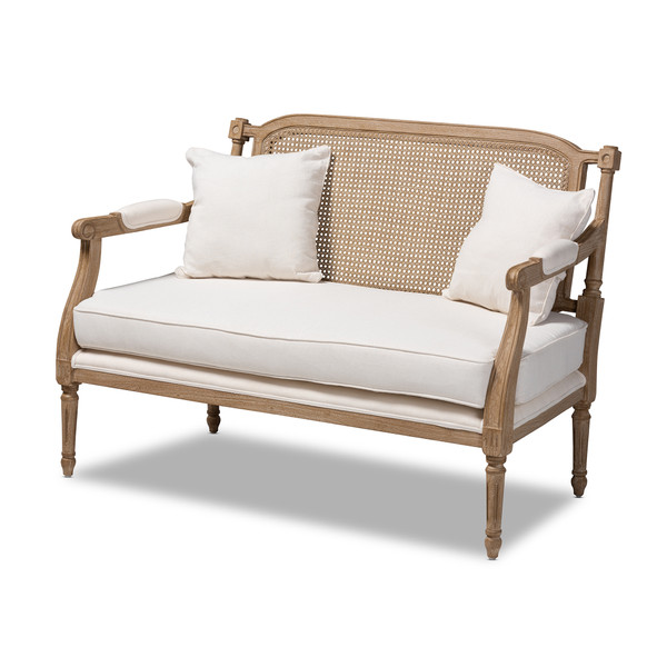 Baxton Clemence French Provincial Ivory Fabric Upholstered Whitewashed Wood Armchair ASS1038-LS