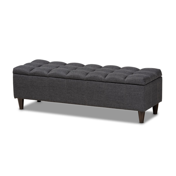 Baxton Brette Mid-Century Modern Charcoal Fabric Upholstered Dark Brown Finished Wood Storage Bench Ottoman BBT3162-Dark Grey-Otto