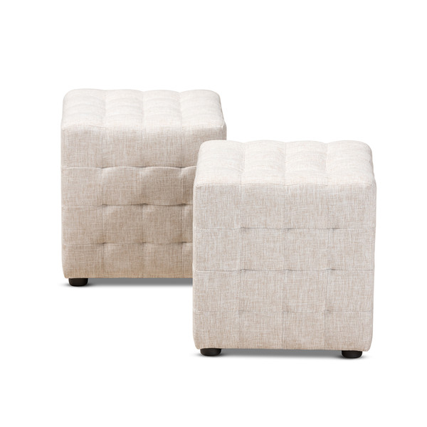 Baxton Elladio Modern And Contemporary Beige Fabric Upholstered Tufted Cube Ottoman Set Of 2 BBT5127-Beige-Otto