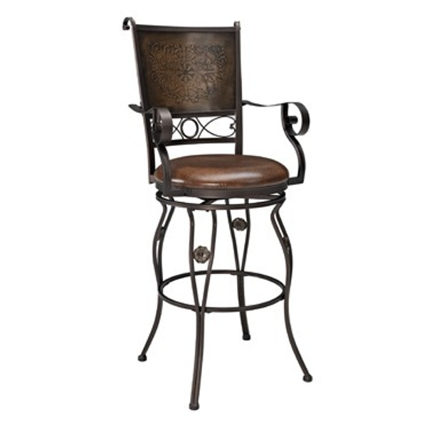 Big & Tall Copper Stamped Back Barstool With Arms 222-432 by Powell
