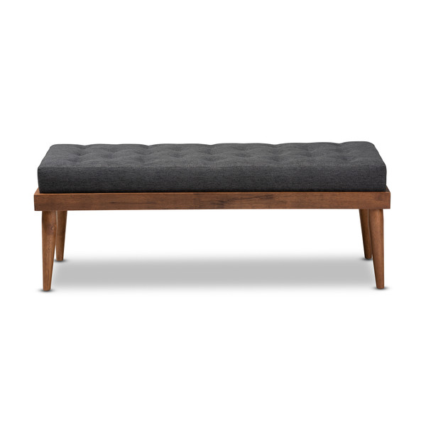 Baxton Linus Mid-Century Modern Dark Grey Fabric Upholstered And Button Tufted Wood Bench BBT5363-Dark Grey-Bench