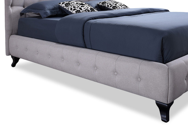 Baxton Bellissimo Modern And Contemporary Beige Fabric Upholstered Button-Tufted Queen Size Platform Bed With Black Classic Legs BBT6487-Queen-Beige
