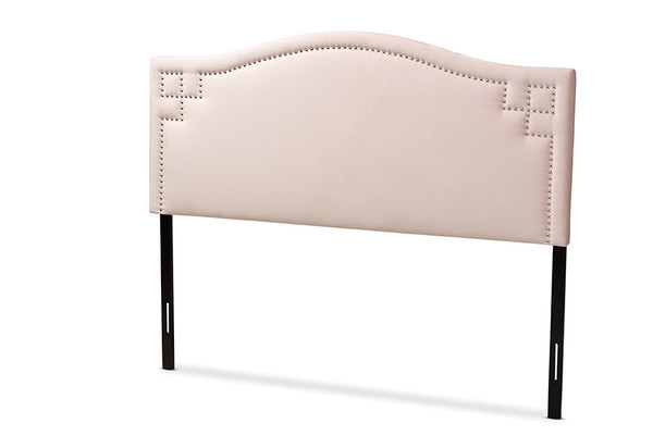 Baxton Aubrey Modern And Contemporary Light Pink Velvet Fabric Upholstered Queen Size Headboard BBT6563-Light Pink-HB-Queen