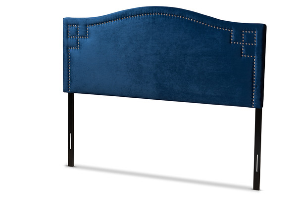 Baxton Aubrey Modern And Contemporary Royal Blue Velvet Fabric Upholstered King Size Headboard BBT6563-Navy Blue-HB-King