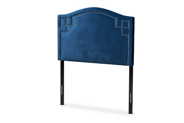 Baxton Aubrey Modern And Contemporary Royal Blue Velvet Fabric Upholstered Twin Size Headboard BBT6563-Navy Blue-HB-Twin
