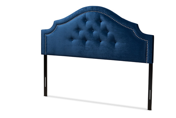 Baxton Cora Modern And Contemporary Royal Blue Velvet Fabric Upholstered Full Size Headboard BBT6564-Navy Blue-HB-Full
