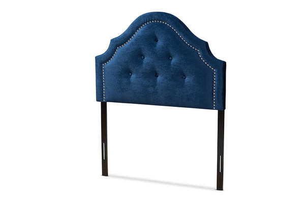 Baxton Cora Modern And Contemporary Royal Blue Velvet Fabric Upholstered Twin Size Headboard BBT6564-Navy Blue-HB-Twin
