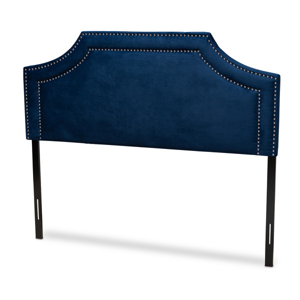 Baxton Avignon Modern And Contemporary Navy Blue Velvet Fabric Upholstered Full Size Headboard BBT6566-Navy Blue-HB-Full