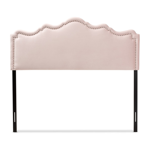 Baxton Nadeen Modern And Contemporary Light Pink Velvet Fabric Upholstered Queen Size Headboard BBT6622-Light Pink-HB-Queen