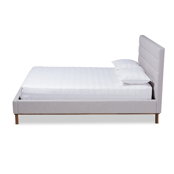 Baxton Erlend Mid-Century Modern Greyish Beige Fabric Upholstered King Size Platform Bed BBT6803-Greyish Beige-King