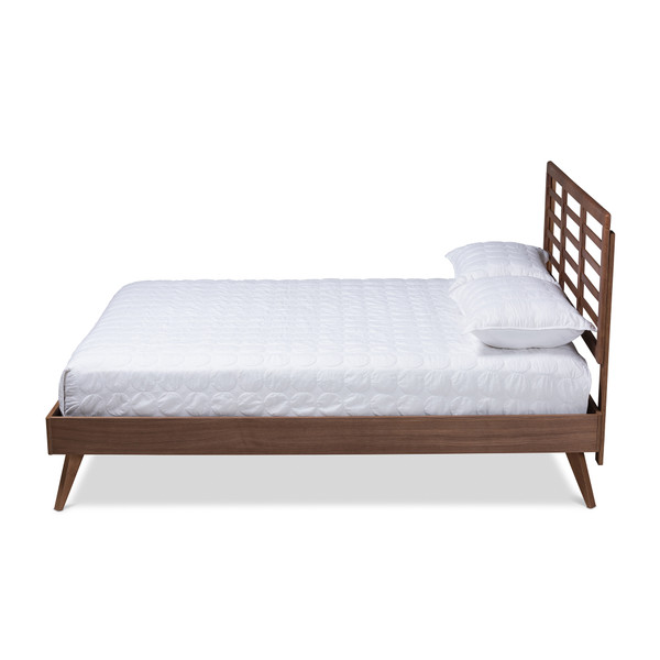 Baxton Calisto Mid-Century Modern Walnut Brown Finished Wood Full Size Platform Bed Calisto-Ash Walnut-Full