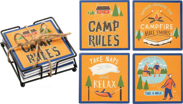 102800 Coaster Set - Camp Rules - Set Of 4 By Primitives by Kathy